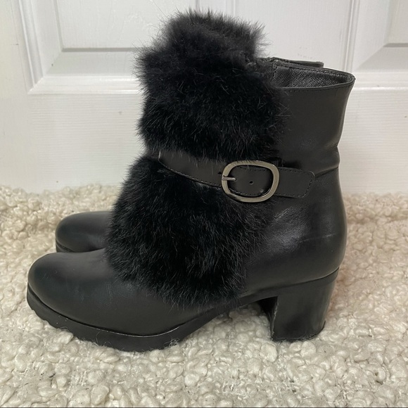 LUCA Grossi Handmade Made in Italy Leather Chunky Heeled Furry Buckle Boots 5 - Picture 4 of 9